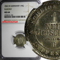 German States SAXONY-ALBERTINE Johann 1863-B Neu-Groschen NGC MS64 KM# 1219(150)