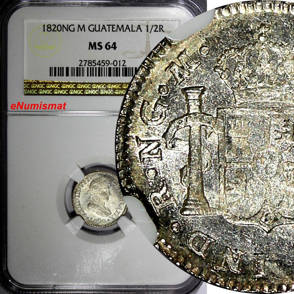 Guatemala Ferdinand VII Silver 1820 NG M 1/2 Real NGC MS64 Mint Luster KM# 65