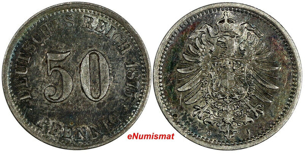 Germany - Empire Silver 1875 J 50 Pfennig Hamburg Rainbow Toned KM# 6(14 852)