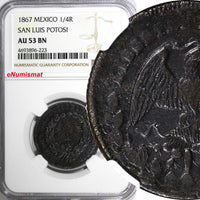 Mexico FIRST REPUBLIC 1867 1/4 Real SAN LUIS POTOSI NGC AU53 BN SCARCE KM# 361