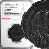 Mexico FIRST REPUBLIC 1867 1/4 Real SAN LUIS POTOSI NGC AU53 BN SCARCE KM# 361