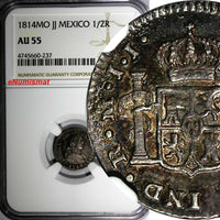 Mexico SPANISH COLONY Ferdinand VII 1814 MO JJ 1/2 Real NGC AU55 TONED KM# 73