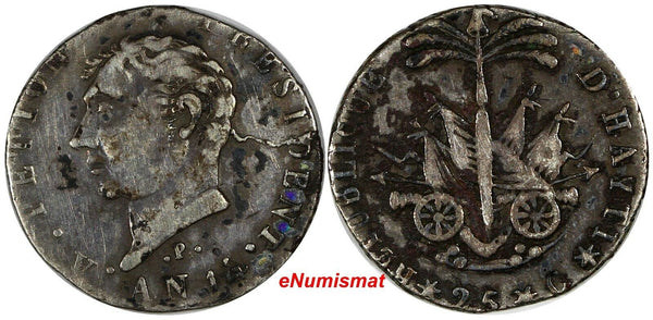 Haiti Silver AN 14 (1817) 25 Centimes Variety: "P" below the Bust VERY RARE C-26