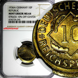Germany-Weimar Republic 1936 A 10 Reichspfennig NGC MINT ERROR MS64 KM# 40