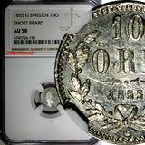 SWEDEN Oscar I (1844-1859) Silver 1855 G 10 Ore NGC AU58 short Beard KM# 683