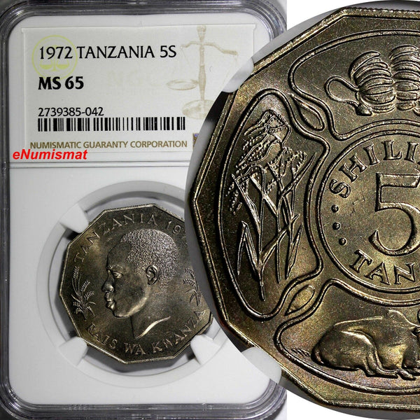 TANZANIA 1972 5 Shilingi FAO President J.K. Nyerere NGC MS65 TOP GRADED KM# 6