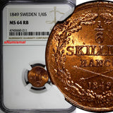 SWEDEN Oscar I Copper 1849 1/6 Skilling Mintage-536,544 NGC MS64 RB KM# 656 (11)