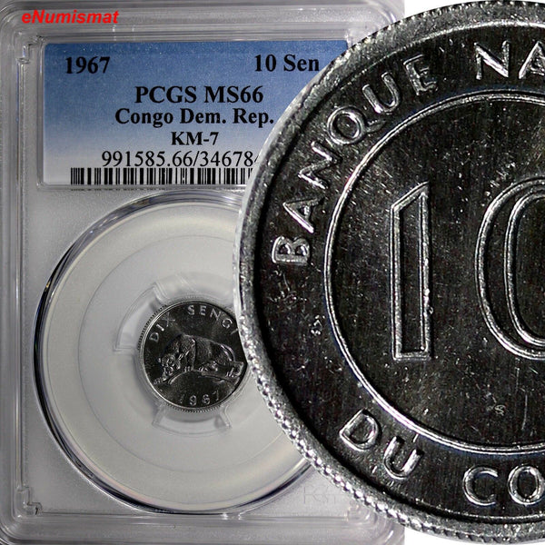 Congo, Democratic Republic 1967 10 Sengis PCGS MS66 TOP GRADED BY PCGS KM# 7