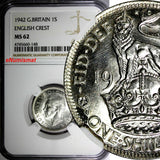 GREAT BRITAIN George VI 1942 1 Shilling NGC MS62 English WWII TOP GRADED KM853