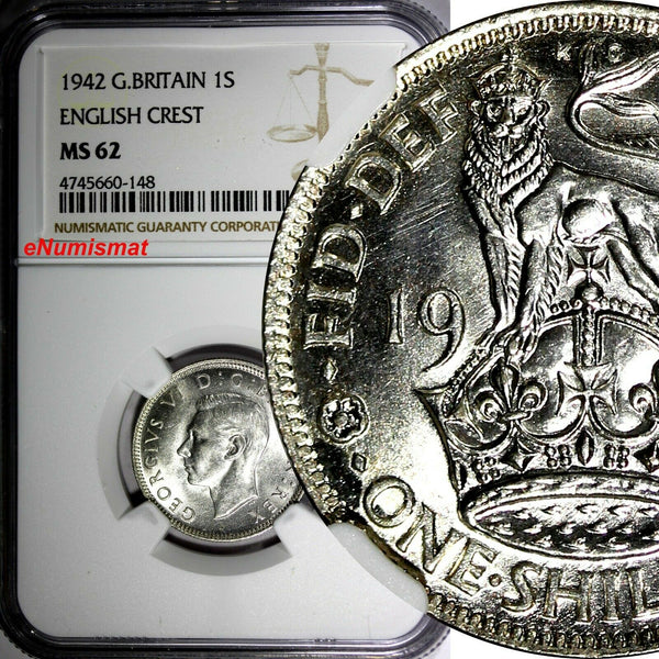 GREAT BRITAIN George VI 1942 1 Shilling NGC MS62 English WWII TOP GRADED KM853