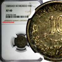 Mexico SECOND Silver 1885 HO M 10 Centavos NGC XF40 Hermosillo TOP GRADE KM403.6