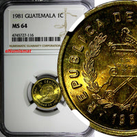 Guatemala Brass 1981 1 Centavo NGC MS64 TOP GRADED BY NGC KM# 275.4