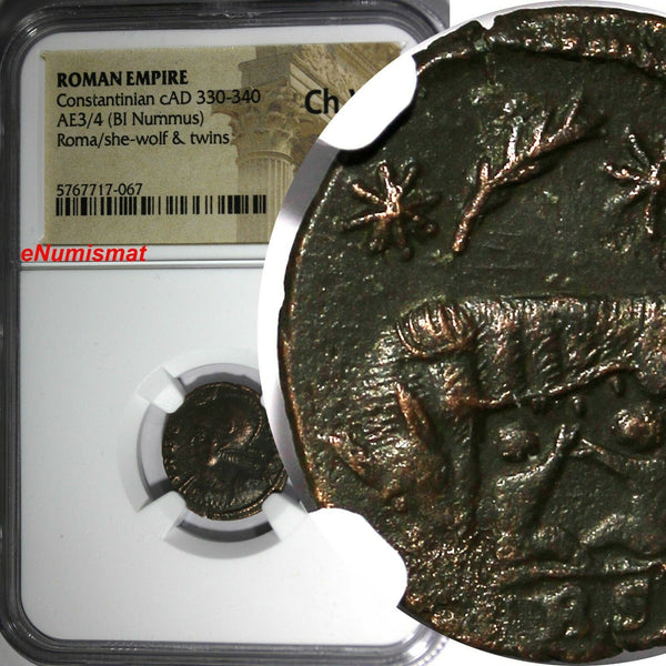 Roman Empire Constantinian BI Nummus cAD 330-340 Roma/She-Wolf&Twins NGC Ch VF