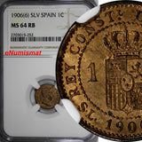 Spain Alfonso XIII (1886-1931) Bronze 1906 (6) SLV 1 Centimo NGC MS64 RB KM# 726