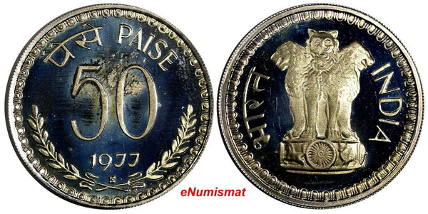 India-Republic PROOF 1977 B 50 Paise Mumbai Mint Ashoka Lion Capitol KM#63 14943