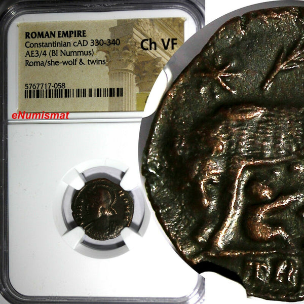 Roman Empire Constantinian BI Nummus cAD 330-340 Roma/She-Wolf & Twins NGC Ch VF