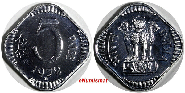 India-Republic PROOF Aluminum 1972 (B) 5 Paise Mintage-7,895 Mumbai Mint KM#18.6