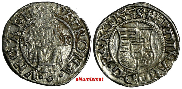 HUNGARY Ferdinand I (1519-1564) Silver 1558 K-B 1 Denar . Toning (15 004)