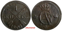 SWEDEN Gustaf IV 1805 1 SKILLING OVERSTRUCK ON 2 ORE (1743-1768) KM# 566(15068)