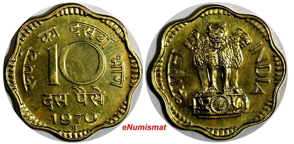 India-Republic PROOF 1970 B 10 Paise Mintage-3,046 Mumbai Mint KM# 26.3