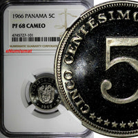 Panama PROOF 1966 5 Centesimos NGC PF68 CAMEO TOP GRADED BY NGC KM# 23.2