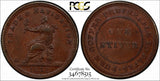 British Guiana Copper 1838 Stiver Token PCGS AU55 Navigation TOP GRADED KM# Tn1