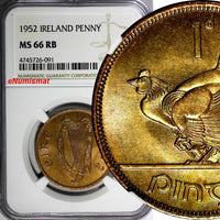 Ireland Republic Bronze 1952 Penny NGC MS66 RB NICE BU RED TOP GRADED KM#11(091)
