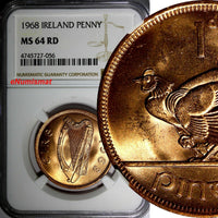 Ireland Republic Bronze 1968 Penny NGC MS64 RD NICE RED Hen with chicks KM# 11
