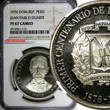 DOMINICAN REPUBLIC PROOF 1976 1 Peso Juan Pablo Duarte NGC PF67 CAMEO KM# 45