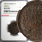 Mexico SECOND REP.1897 CN 1 Centavo Large"N" NGC MS64 BN 1 GRADED HIGHER KM391.1