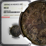 Mexico SECOND REPUBLIC Silver 1899 MO M 20 Centavos NGC MS62 TONING KM# 405.2