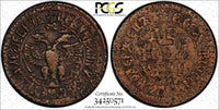 RUSSIA PETER I Copper 1703 Denga PCGS XF Details SCARCE  ERROR KM#111