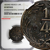 Mexico FIRST REPUBLIC Copper 1833 Mo 1/4 Real Federal NGC XF DETAILS KM# 358