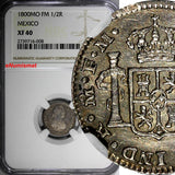 Mexico Charles IV Silver 1800 MO-FM 1/2 Real NGC XF40 KEY SCARCE DATE KM# 72