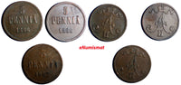 Finland Russia Alexander II Copper LOT of 3 COINS 1866 and 1867 5 Pennia KM# 4.1