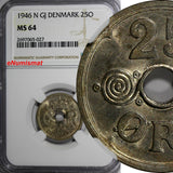 Denmark  Christian X Copper-Nickel 1946 N GJ 25 ORE NGC MS64 KM# 823.2