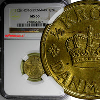 Denmark Christian X 1926 HCN GJ  1/2 Krone NGC MS65  KEY DATE KM831.1