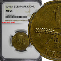 Denmark Christian X Aluminum-Bronze 1946 NS 1 Krone NGC AU58 KM# 835