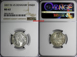 Denmark Frederik VII Silver 1857 FK-VS 16 Skilling Rigsmont NGC MS62 KM# 765