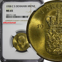 DENMARK Frederik IX Aluminum-Bronze 1958 C S 1 Krone NGC MS65 KM# 837.2