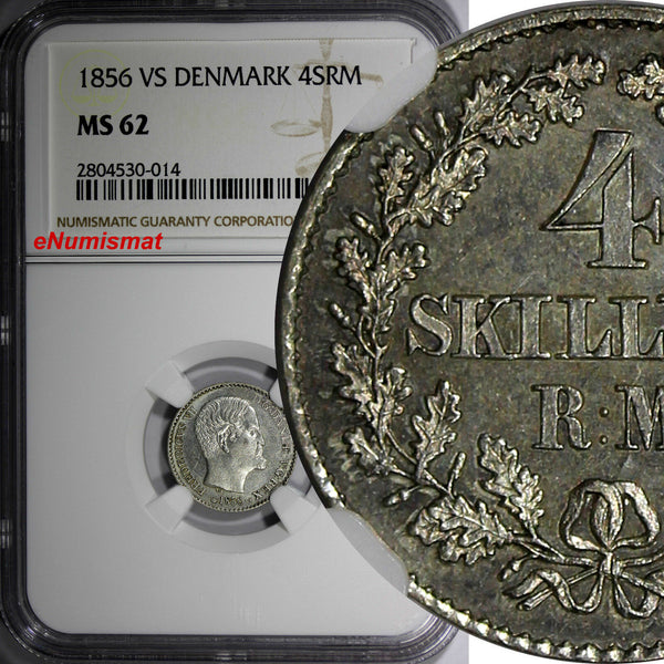 Denmark Frederik VII Silver 1856 VS 4 Skilling Rigsmont NGC MS62 KM# 758.2