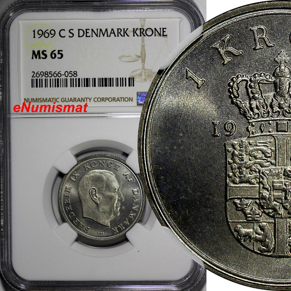 Denmark Frederik IX 1969 CS 1 Krone NGC MS65 GEM BU COIN KM# 851.1