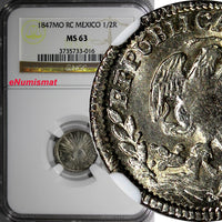 Mexico Silver 1847 Mo RC 1/2 Real NGC MS63 BETTER DATE KM# 370.9