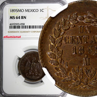 Mexico SECOND REPUBLIC Copper 1895 Mo 1 Centavo NGC MS64 BN  KM# 391.6