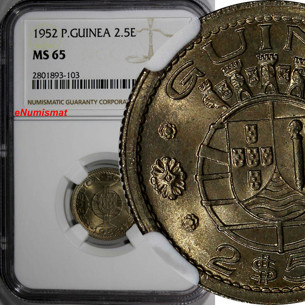 Portuguese Guinea-Bissau 1952 2,5 Escudos NGC MS65 NICE TONED  KM# 9