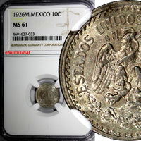 Mexico ESTADOS UNIDOS MEXICANOS Silver 1926 M 10 Centavos NGC MS61 KM# 431