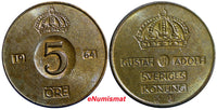 SWEDEN Bronze Gustaf VI 1964-U 5 ORE "50" IN Crown KM#822 SCARCE