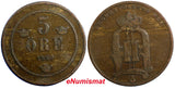 Sweden Oscar II Bronze 1880/7 5 Ore Overdate Mintage-403,000 RARE KM#736 #6283