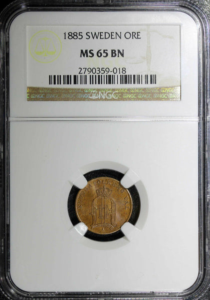 SWEDEN Oscar II Bronze 1885 1 ORE NGC MS65 BN  KM#750