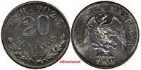 Mexico Silver 1904 Cn H 20 Centavos Choice Unc Culiacan Mint  KM# 405